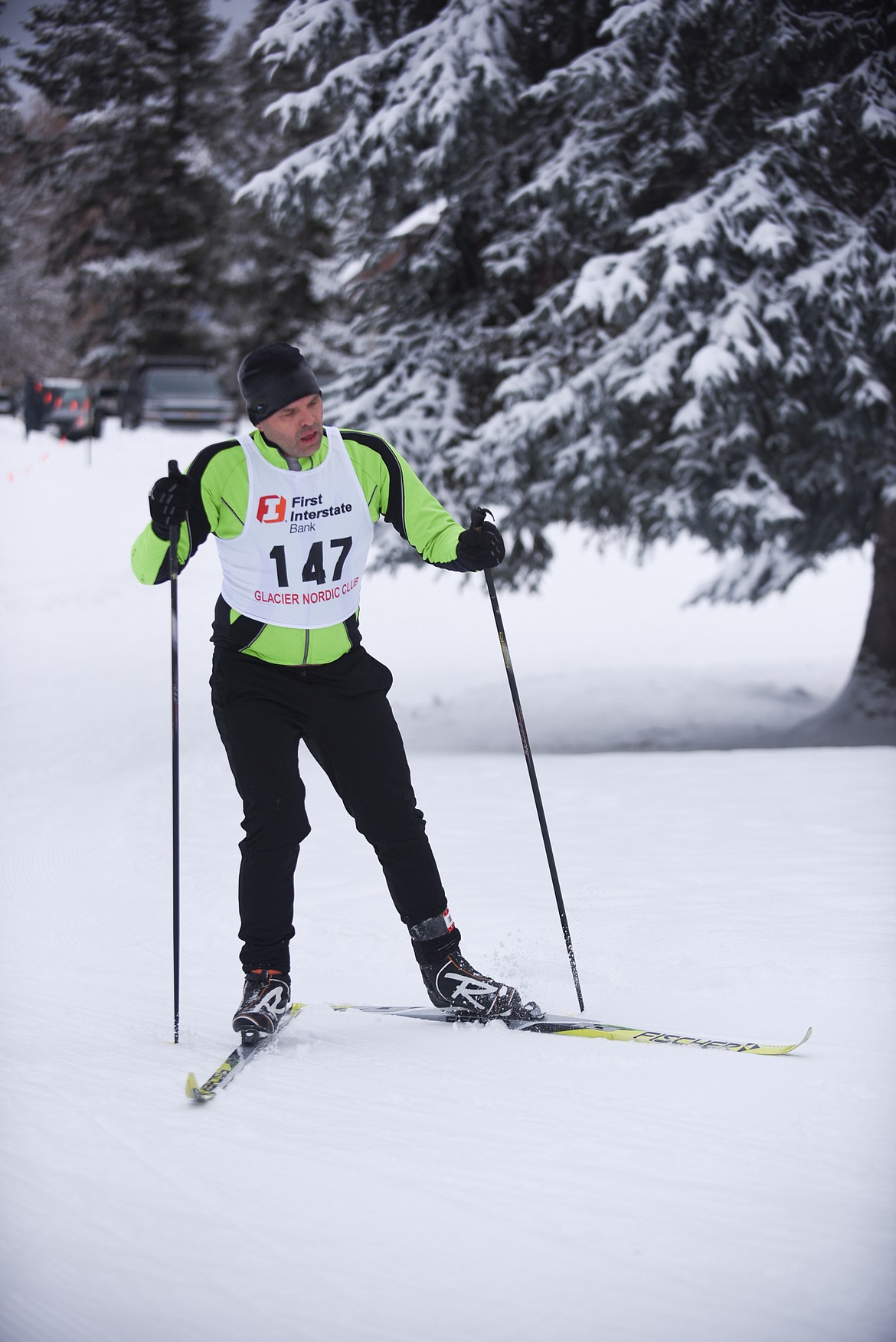 Russ Schneider nears the end of the 10K Classic during the Glacier Nordic Club&#146;s Glacier Glide &amp; Pursuit race on Saturday at Whitefish Lake Golf Club. (Daniel McKay/Whitefish Pilot)