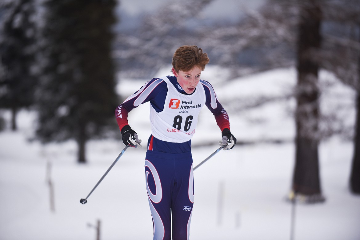 Nate Ingelfinger glides to second place in the 3K Classic during the Glacier Nordic Club&#146;s Glacier Glide &amp; Pursuit race on Sunday at Whitefish Lake Golf Club.  For more photos and race results, visit www.whitefishpilot.com. (Daniel McKay/Whitefish Pilot)