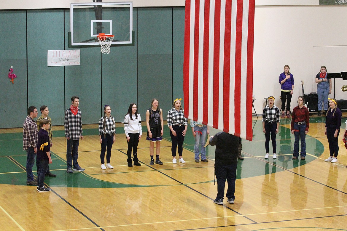 Photo by JOSH McDONALD
Following a moment of silence for the recent avalanche victims, the Kellogg High School Joybells unleashed a heavenly version of the National Anthem.