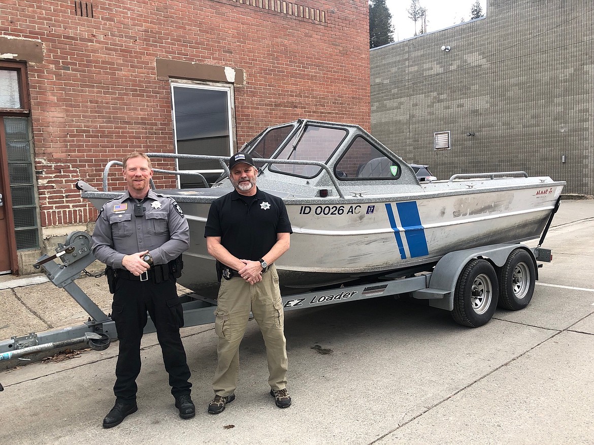 COURTESY PHOTO 
Boundary County Sheriff&#146;s Detective/ Marine Deputy Caleb Watts and Boundary County Sheriff&#146;s Reserve Deputy Steve Ussher with the new boat for the Sheriff&#146;s Marine Program.