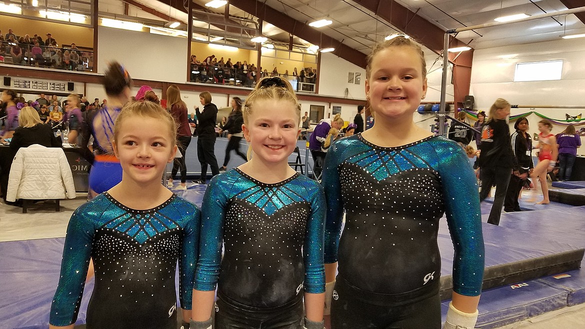 Courtesy photo
Technique Gymnastics Level 4 team at the Flip Festival Jan. 18-19 in Spokane, from left, Madeleine Hoare, McKenzie LaBelle and Elsa Laker.