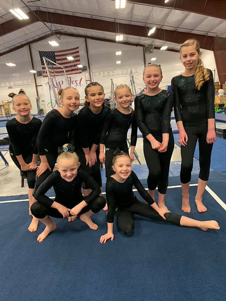 Courtesy photo
Technique Gymnastics Xcel Bronze team at the Flip Festival Jan. 18-19 in Spokane. In the front row from left are Stella Brooks and Harper Martin; and back row from left, Melodie Wurster, Sadie Anderson, Leisha Rose Woodman, Aubrey Penske, Emma Hasty and Emma Wiebusch.