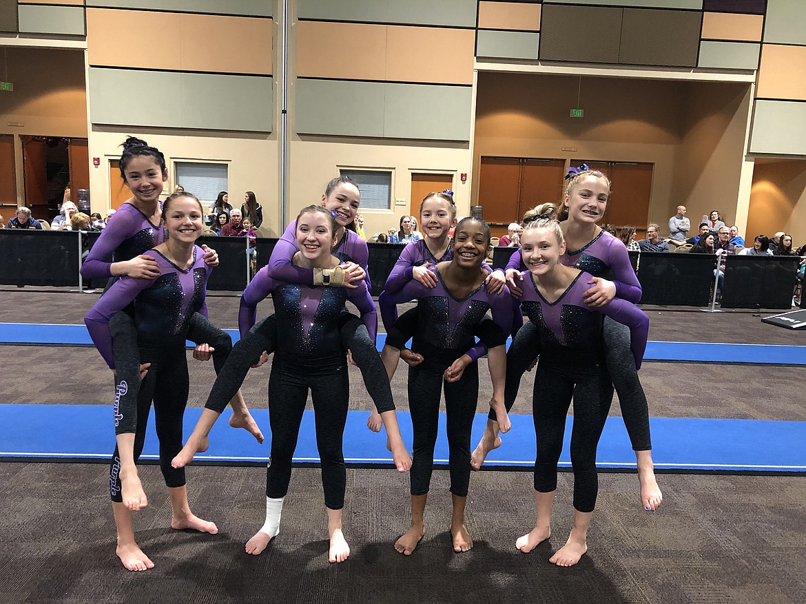 Courtesy photo
Avant Coeur Gymnastics Level 8s and 9s at the Wine Country Classic. The Level 9s took 1st Place Team In the front row from left are Madalyn McCormick, Sam Snow, CC Bullock and Maddy Edwards; and back row from left, Maiya Terry, Danica McCormick, Lavi Crain and Lily Call.