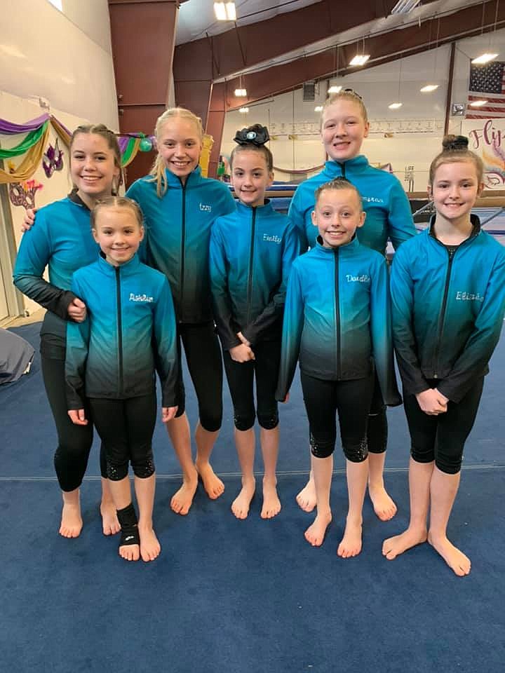 Courtesy photo
Technique Gymnastics Xcel Silver team at the Flip Festival in Spokane Jan. 18-19. In the front row from left are Front row, left to right: Ashlin Moore, Jaden Blair and Elizabeth Hoare; and back row from left, Ashara Vig, Izzy Mack, Emily Russell and Cameron Cox.