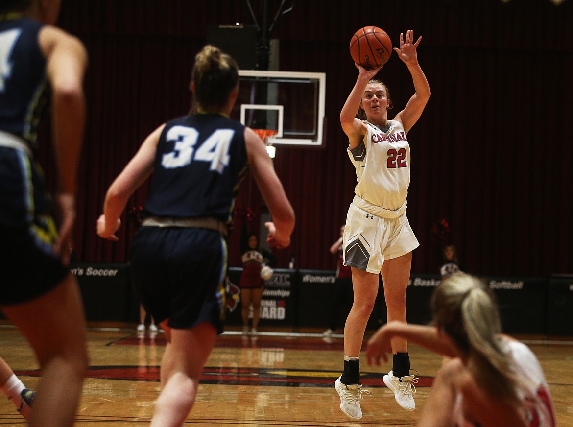 North Idaho College forward Anna Schrade shoots a three against Community Colleges of Spokane. (LOREN BENOIT/Press)