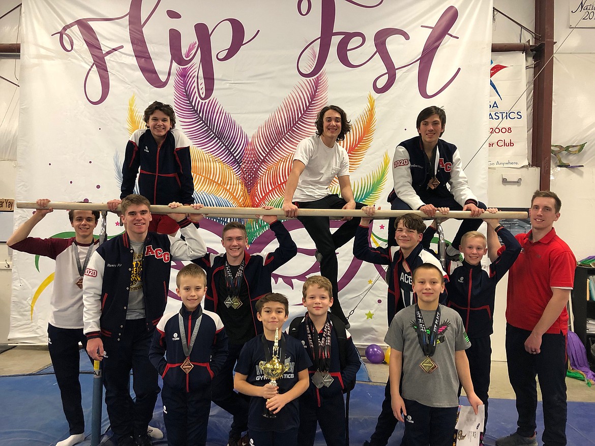 Courtesy photo
Avant Coeur Boys Optional Level 6-10s and JDs at Dynamic Flip Fest in Spokane. The Optional Boys took 2nd Place Team. In the front row from left are Malachi Organ, Dylan Coulson, Hudson Petticolas and Conan Tapia; middle row from left, Jon Winklebaur, Henry Pals, Jesse St Onge, Daniel Fryling, Brandon Decker and Jake Shaw; and back row from left, Kyle Morse, Linkin Orth and Brayden Hoyt.