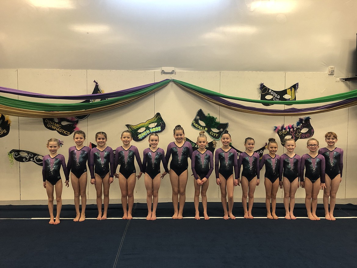 Courtesy photo
Avant Coeur Gymnastics Level 3 Girls took 2nd Place Team at the Dynamic Flip Fest in Spokane. From left are Mila Behunin, Phoebe Fiacco, Lexie Gersdorf, Summer Nelson, Quinn Howard, CC Miller, Evelyn Haycraft, Julianna Bonacci, Lucky Call, Karly Harmon, Olivia Hynes, Jadyn Jell and Sophie Phillips.