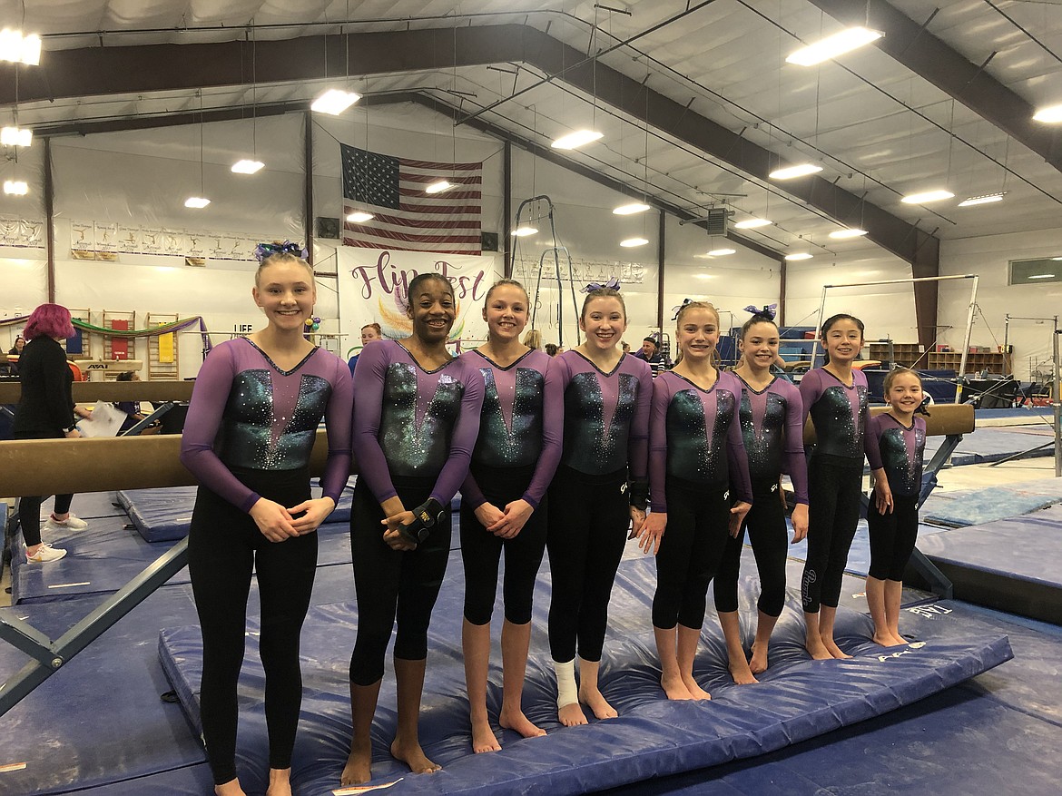 Courtesy photo
Avant Coeur Gymnastics Level 8s and 9s took 3rd Place Team at the Dynamic Flip Fest in Spokane. From left are Maddy Edwards, CC Bullock, Madalyn McCormick, Sam Snow, Lily Call, Danica McCormick, Maiya Terry and Lavi Crain.