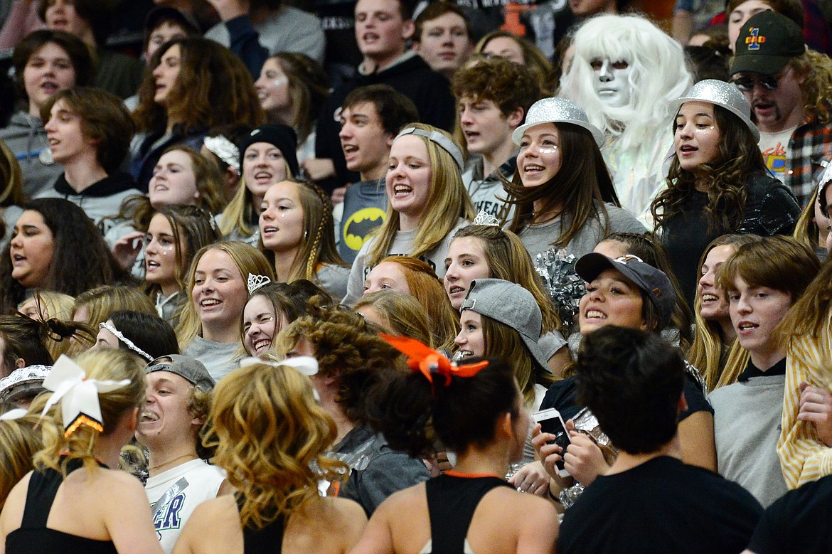 Flathead&#146;s student section cheers on the Braves as they play Glacier  during a crosstown matchup at Flathead High School on Friday. (Casey Kreider/Daily Inter Lake)