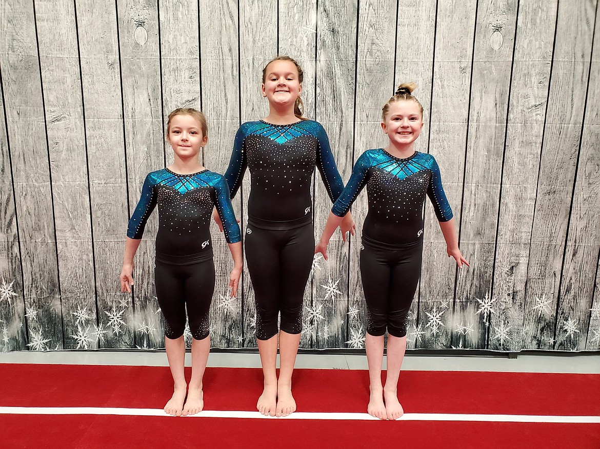 Courtesy photo
Technique Gymnastics Level 4 athletes at the Winter Spirit Competition in Clarkston, from left, Madeleine Hoare, Elsa Laker and McKenzie Labelle.