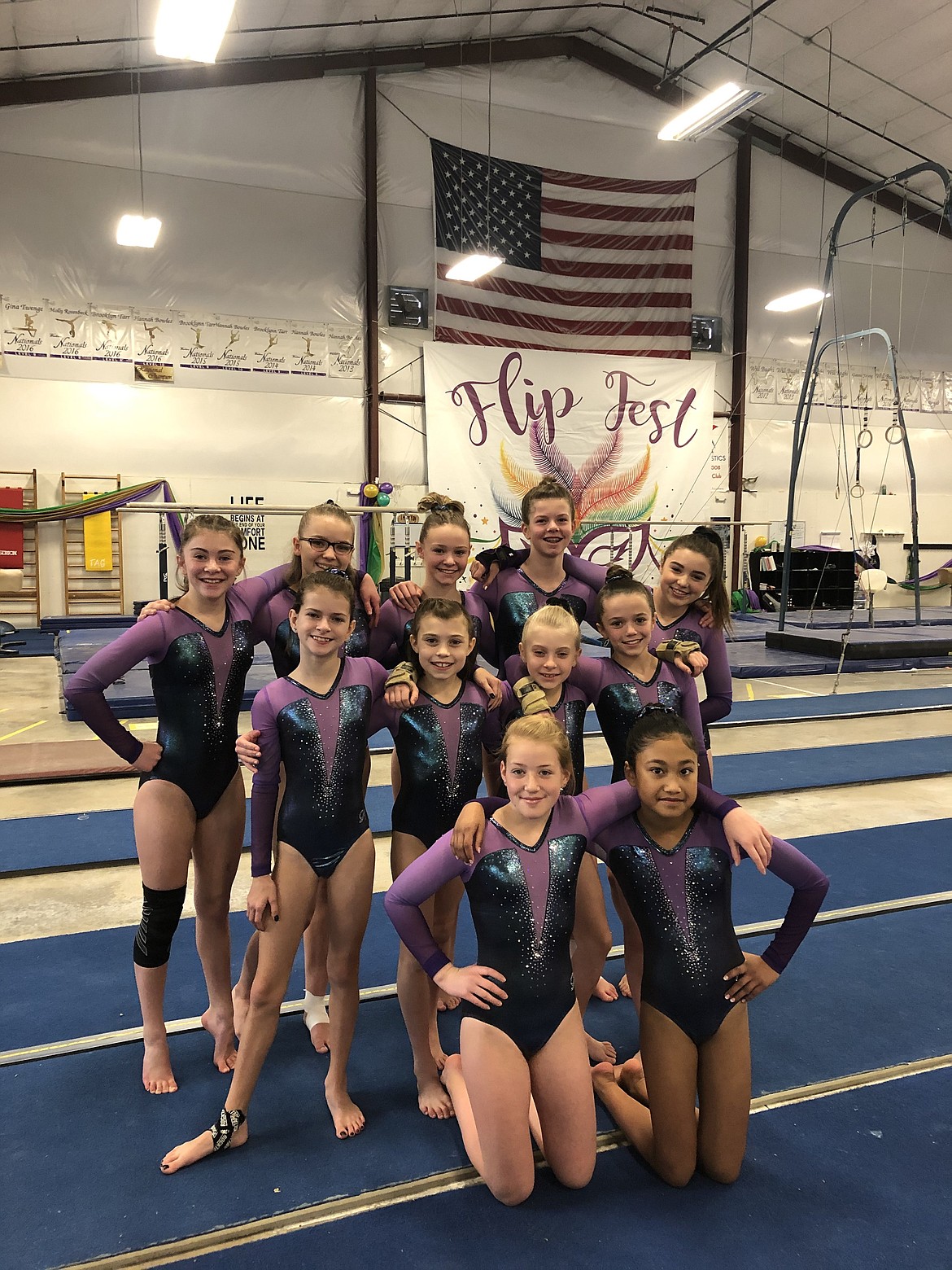 Courtesy photo
Avant Coeur Gymnastics Xcel Golds took 1st Place Team at the Dynamic Flip Fest in Spokane. In the front row from left are Macie Hoffman and Ava O&#146;Halloran; middle row from left, Delaney Adlard, Sage Kermelis, Dakota Hoch and Kate Mauch; and back row from left, Sydney Brandt, Amberly Johnson, Sophia Green, Aiva Reed and Mya Trejos.