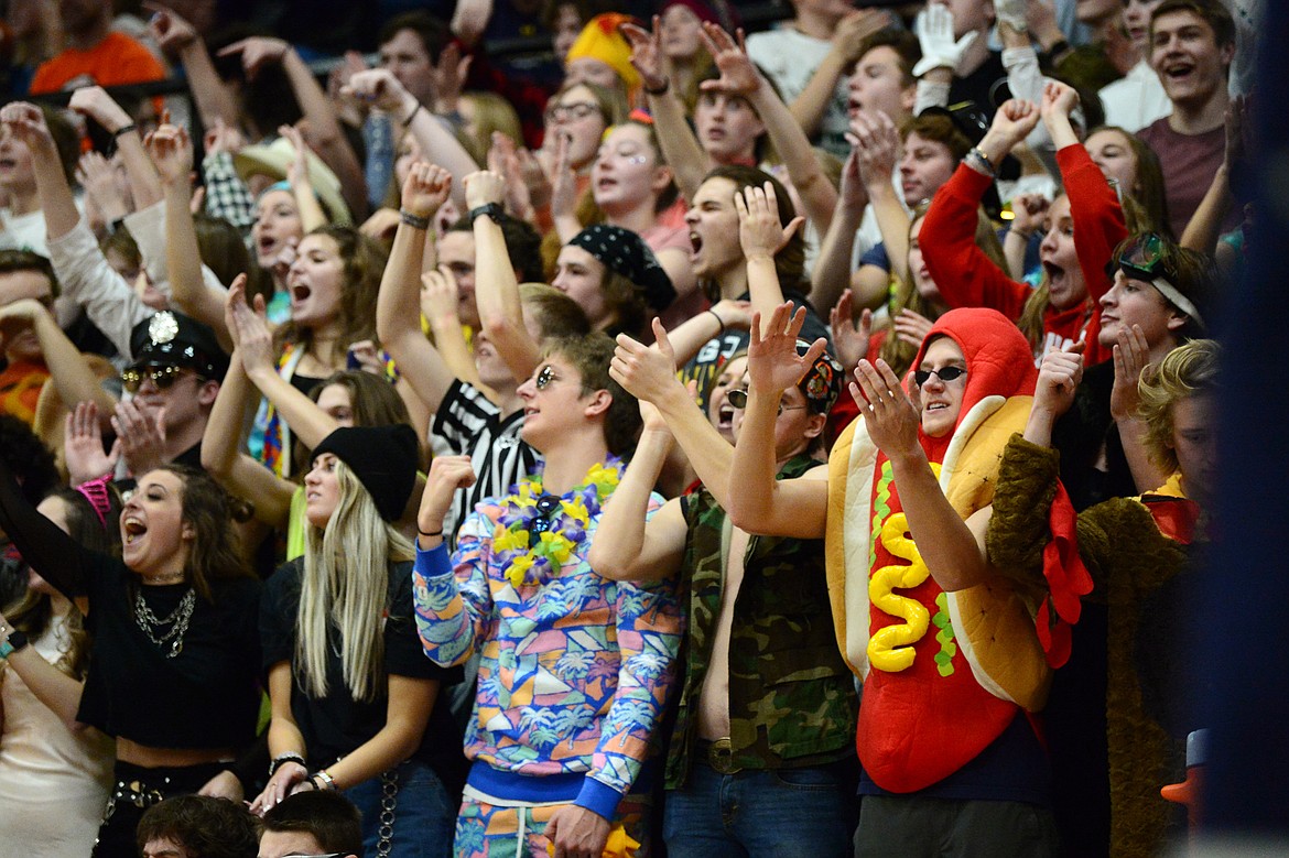 Glacier&#146;s student section cheers on the Wolfpack as they play Flathead during a crosstown matchup at Flathead High School on Friday. (Casey Kreider/Daily Inter Lake)