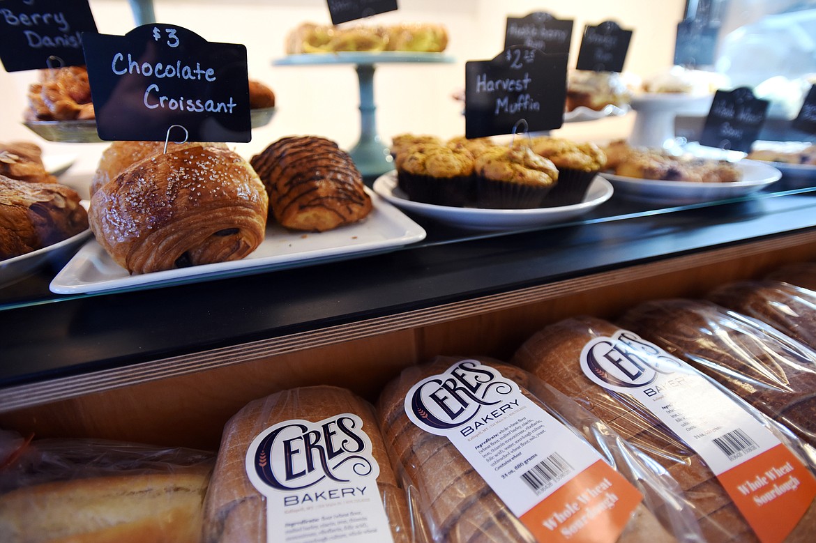 A selection of freshly-baked breads and pastries at the display case at Ceres Bakery in Kalispell on Wednesday, Jan. 22. (Casey Kreider/Daily Inter Lake)