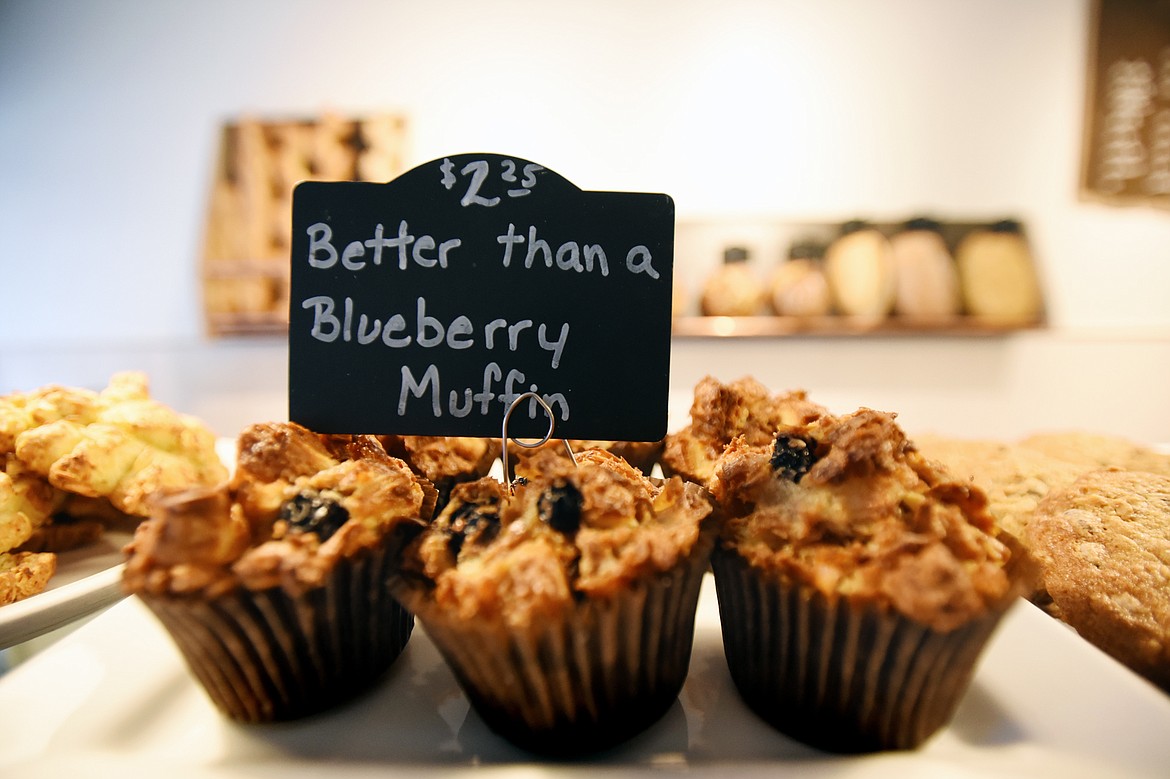 Freshly-made muffins among a variety of baked goods, breads and pastries at the display case in Ceres Bakery in Kalispell on Wednesday, Jan. 22. (Casey Kreider/Daily Inter Lake)