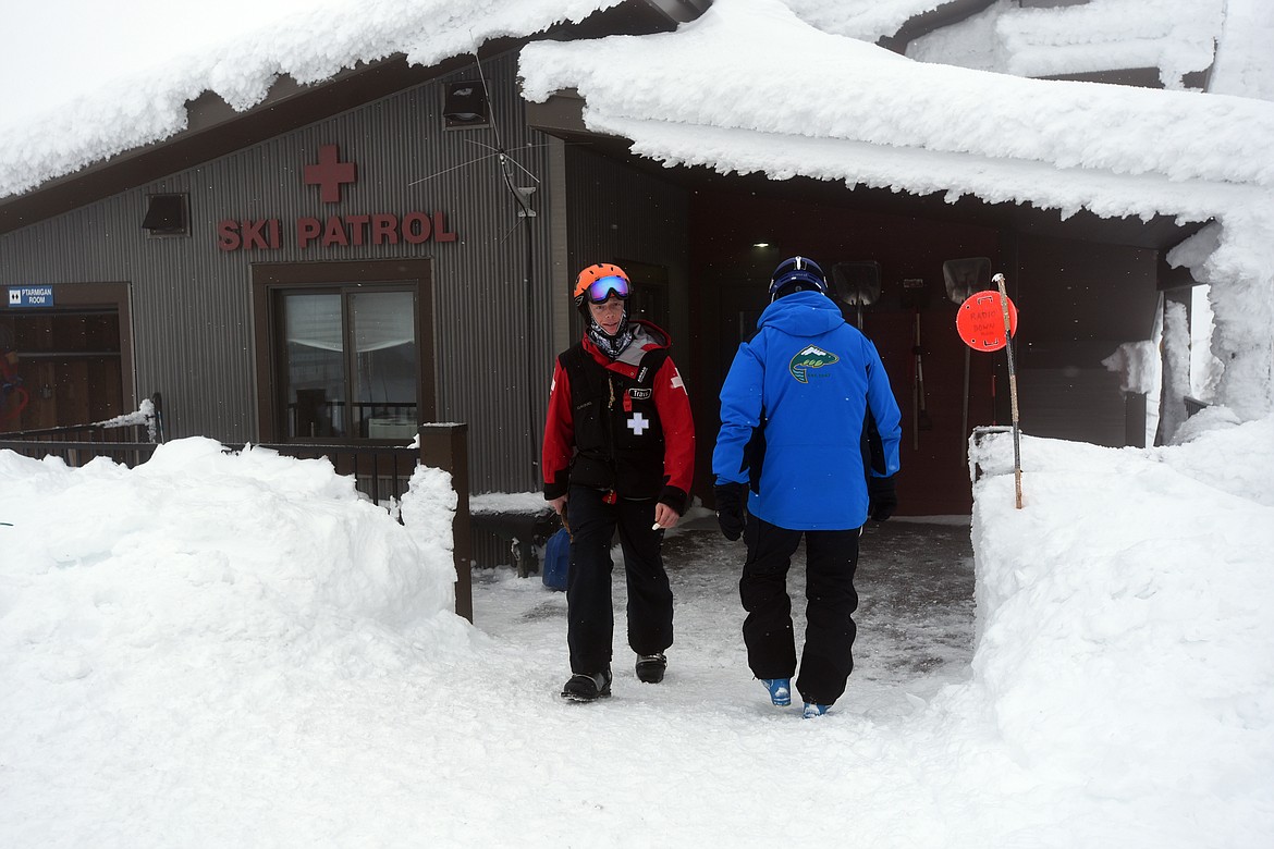 Bill Cubbage heads toward the ski patrol office at the summit of Big Mountain on Tuesday, Jan. 21. (Matt Baldwin/Daily Inter Lake)