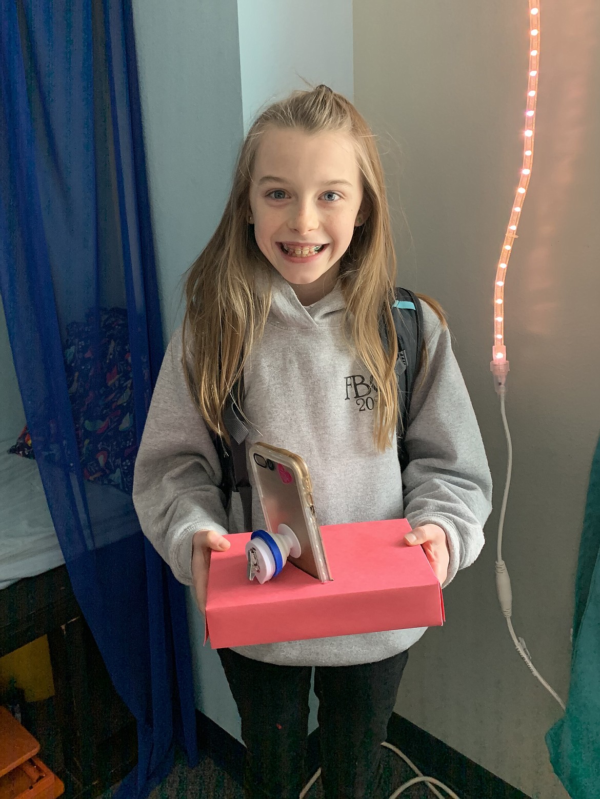 (Courtesy photo)
Irelynn Jolley, a student at Forrest Bird Charter School in Sandpoint, invented the Luludropit, a phone case that has a retractable cord so a phone won&#146;t hit the ground when dropped. The 30th annual North Idaho Regional Invention Convention will be held at the Silver Lake Mall in Coeur d&#146;Alene Jan. 24 through 26.