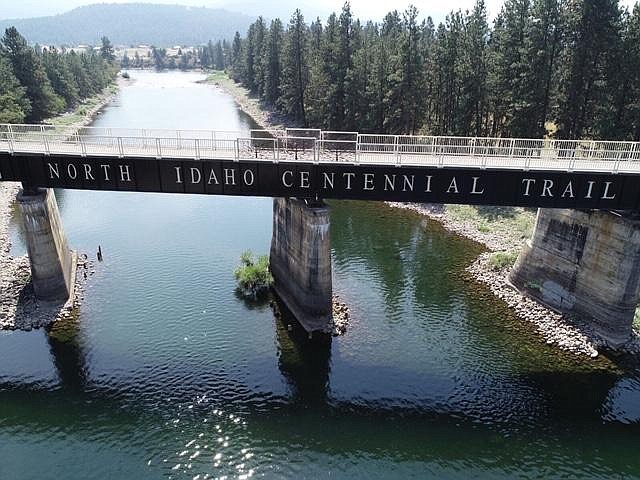 The North Idaho Centennial Trail bridge can be seen from Interstate 90 while traveling through Post Falls.