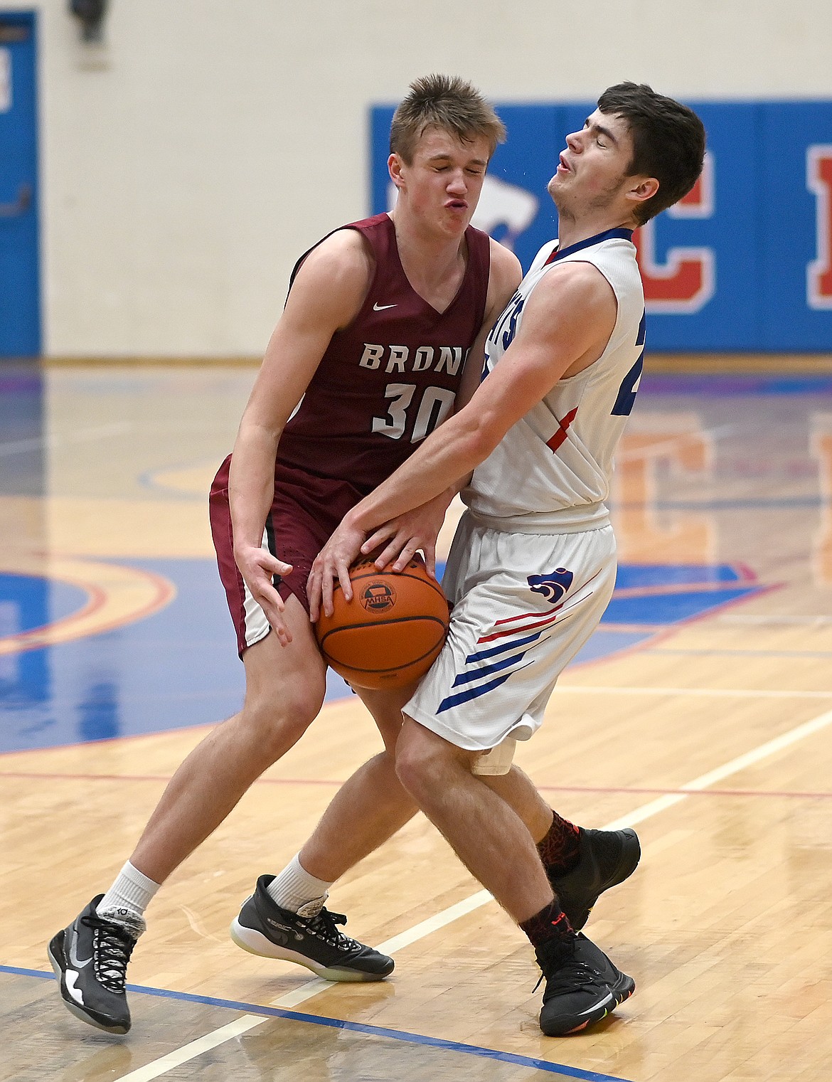 Dillon Shipp, right, steals the ball from a Hamilton player.