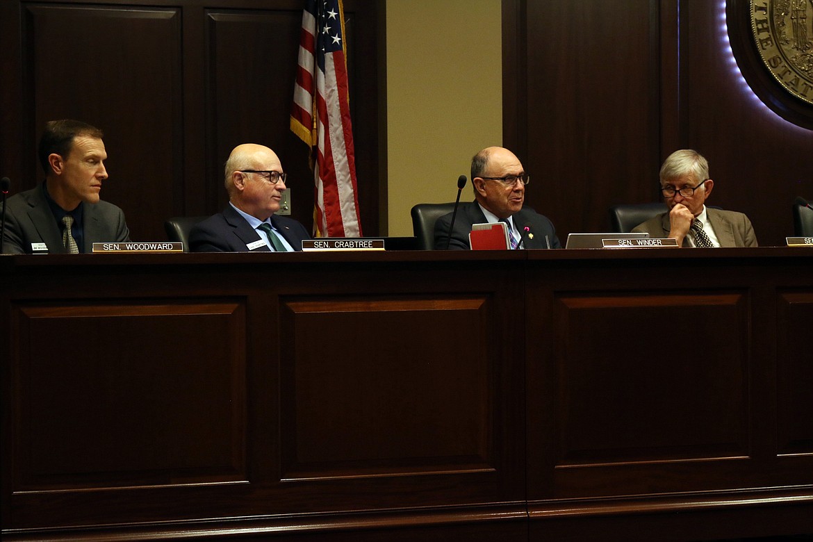 (Photo by LOGAN FINNEY)Idaho Senate Education Committee members listen as Shawn Keough talks about her appointment to the State Board of Education. Keough appeared before the committee on Thursday.