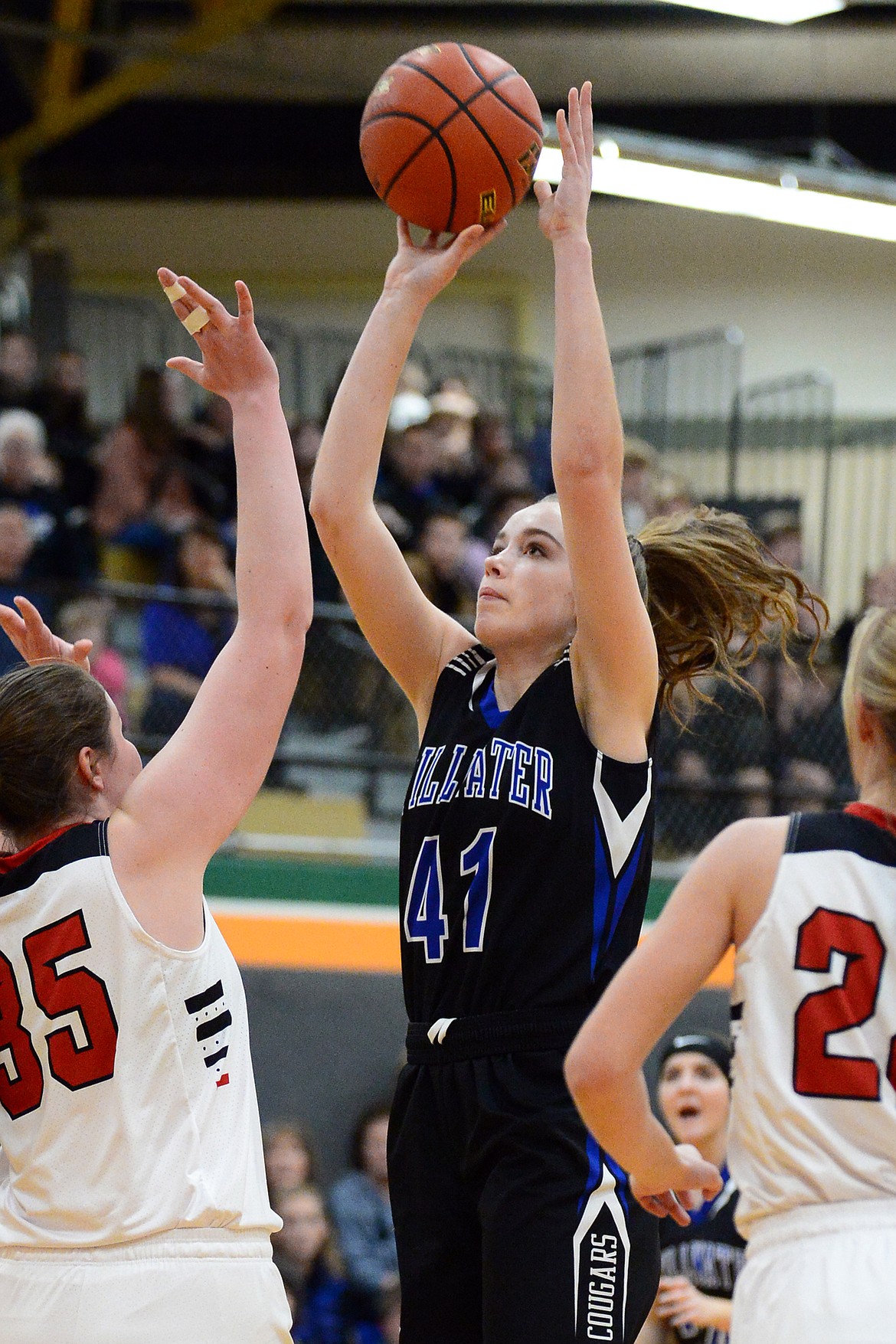 Stillwater Christian's Abby Hudson (41) looks to shoot against Flathead Valley Home School at Kalispell Middle School on Saturday. (Casey Kreider/Daily Inter Lake)