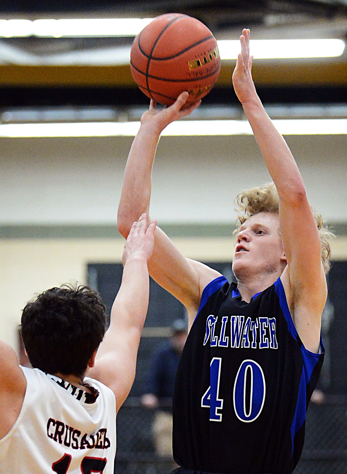 Stillwater Christian's Connor Drish (40) looks to shoot against Flathead Valley Home School at Kalispell Middle School on Saturday. (Casey Kreider/Daily Inter Lake)