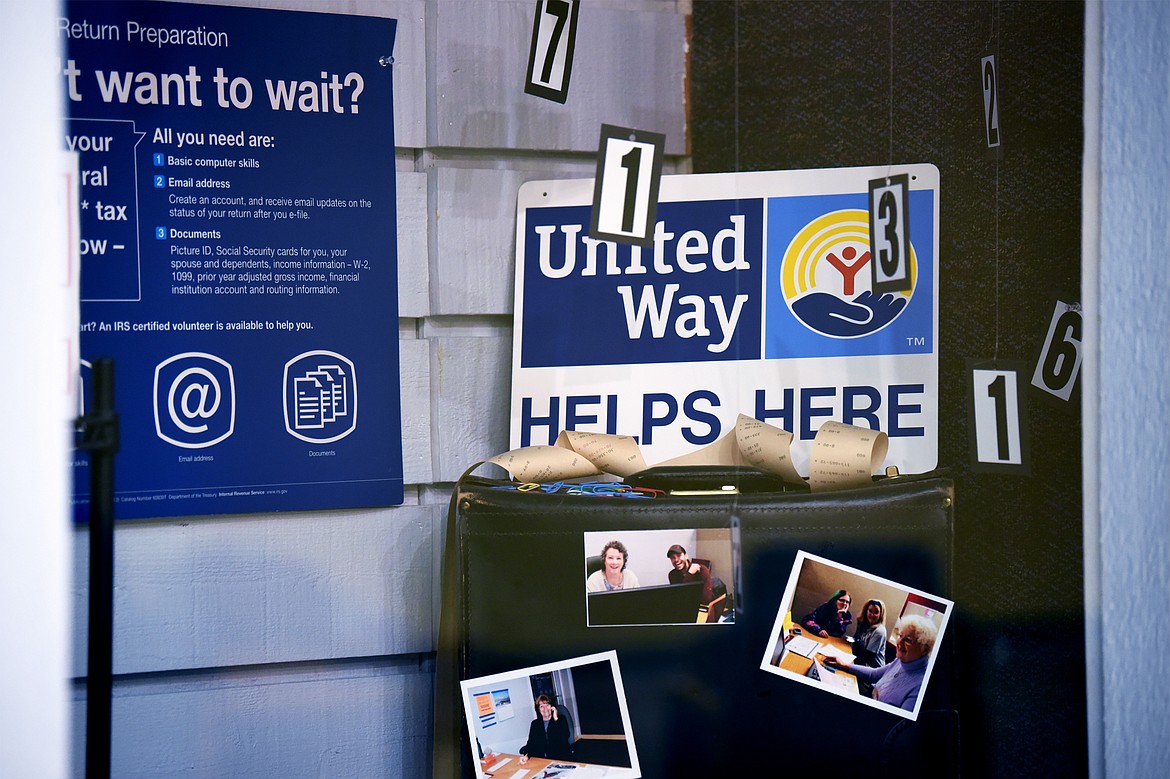 Signs of support for United Way are shown in the windows of several local non-profits inside the Gateway Community Center on Friday, Feb. 7. (Casey Kreider/Daily Inter Lake)