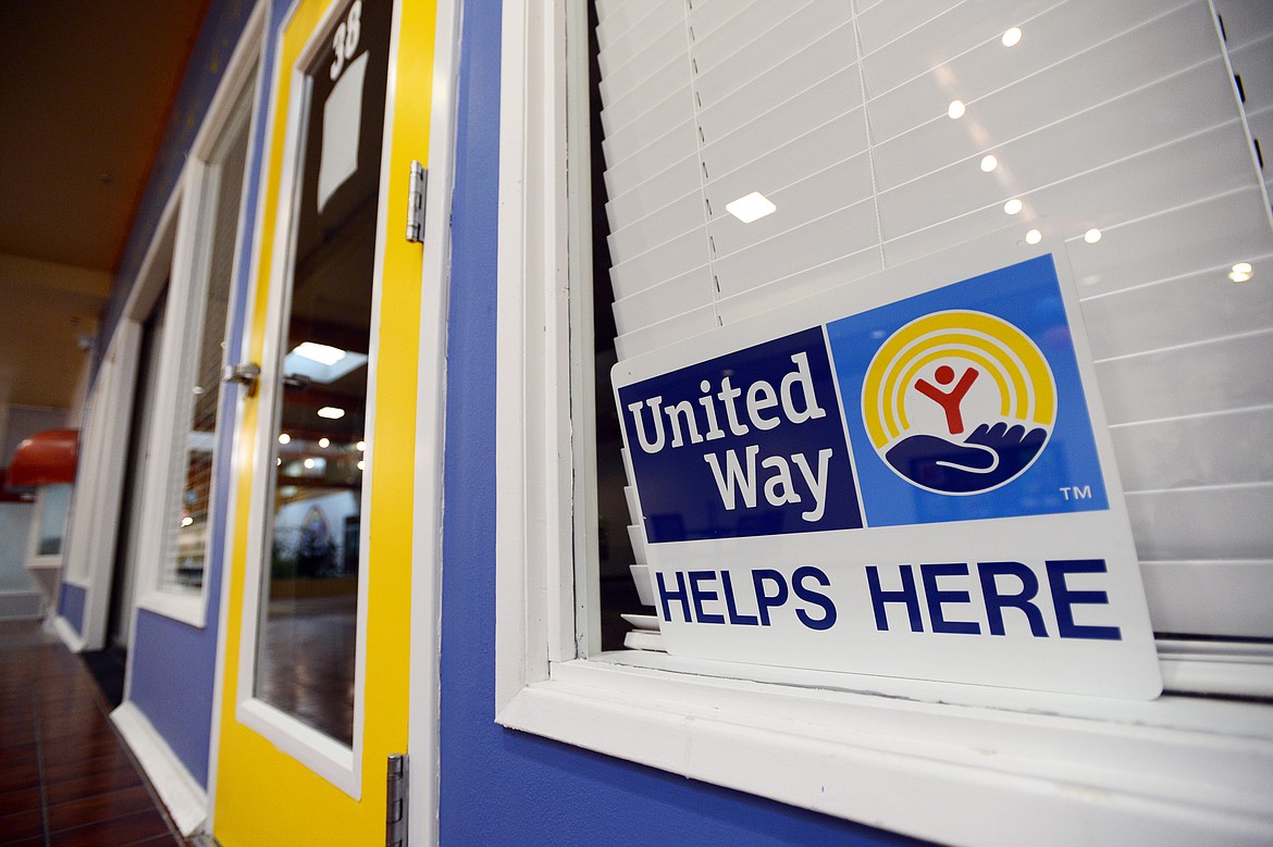 Signs of support for United Way are shown in the windows of several local non-profits inside the Gateway Community Center on Friday, Feb. 7. (Casey Kreider/Daily Inter Lake)