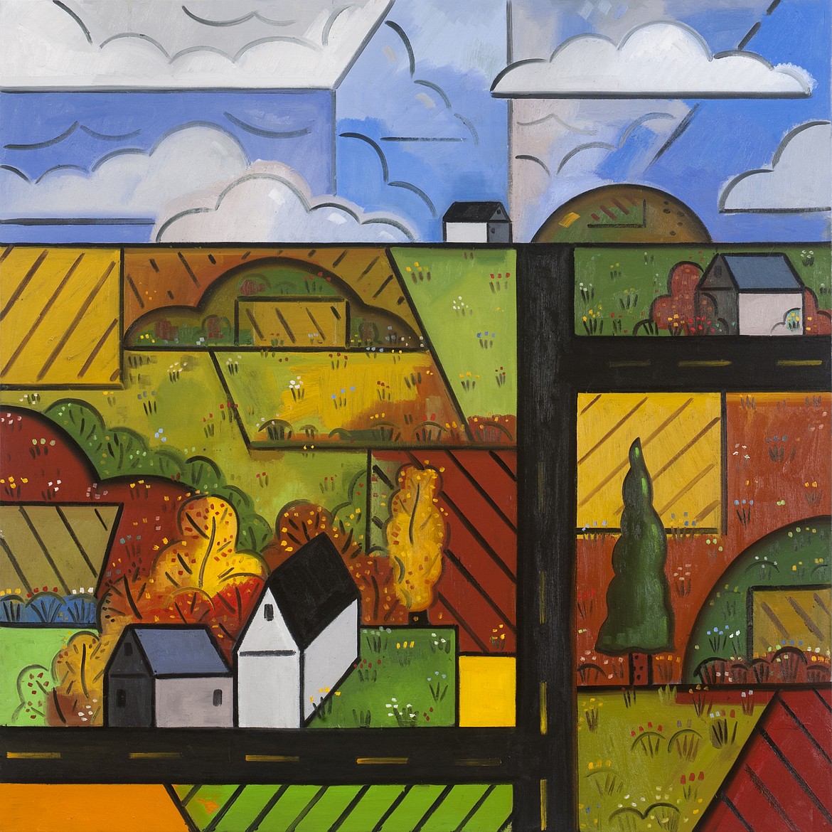 Patchwork Prairie 9 - oil on canvas 40x40 2017  Artist Richard Thompson