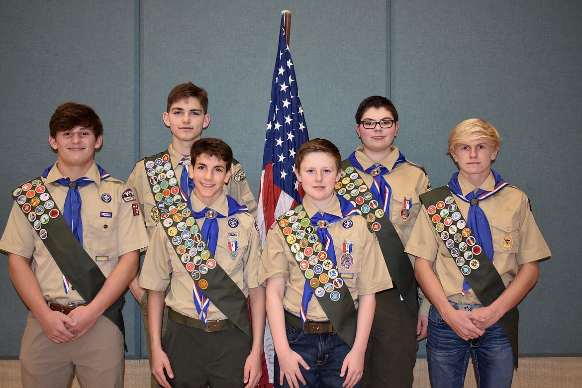 Local Eagle Scouts, from left to right: Paxton Boyce, Tyler Pollan, Joshua Raish, Colter Root, Grant Westover and Eric Gardner. (Courtesy photo)