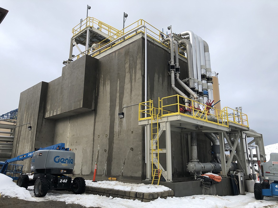 The newly built concrete reactor holds water that has been treated with lime and chemicals before it gets moved into the clarifier tanks.