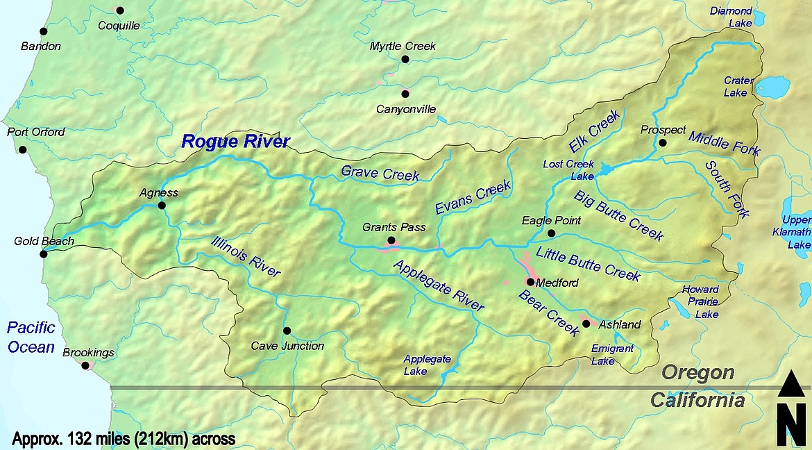 WIKIMEDIA COMMONS
Map of southern Oregon where the Rogue River Wars took place in 1855-1856.