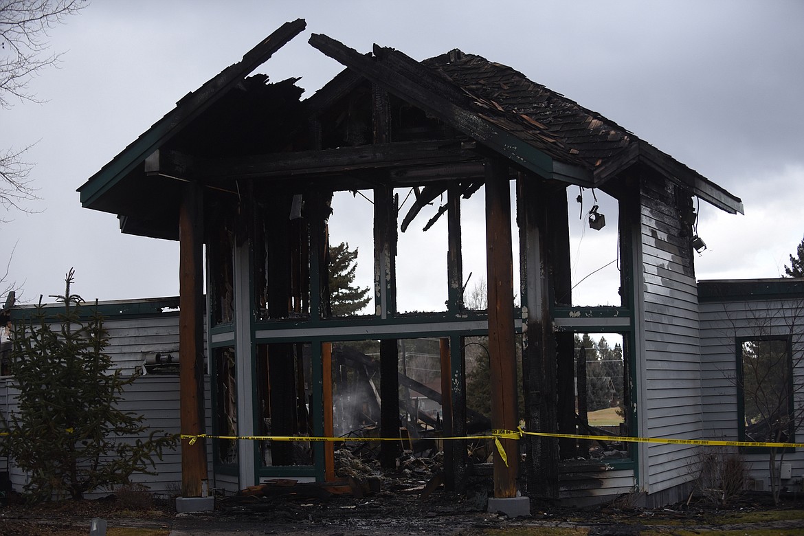 Mostly charred remains are all that was left after a fire destroyed the clubhouse Eagle Bend Golf Club in Bigfork early Sunday morning. (Scott Shindledecker/Daily Inter Lake)