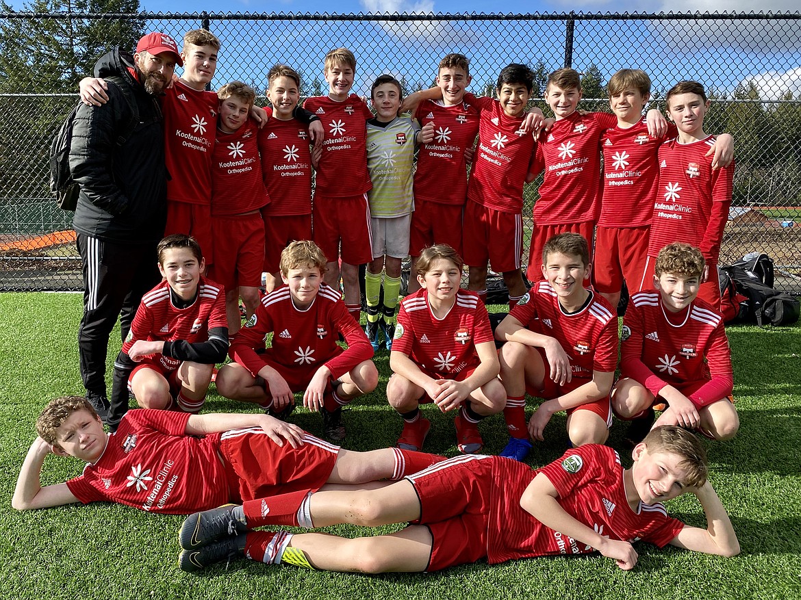 Courtesy photo
The Timbers North FC 06 Boys Red soccer team traveled to the Seattle area this past weekend. TNFC played its first game on Saturday and fell to Valor Soccer Premier Gold 1-0. On Sunday, they beat Harbor Premier White B 4-3. Connor Jump, Max Entzi, Kai Delio and Jacob Molina each had a goal for the Timbers, and Kason Pintler had 2 assists. Braden Latscha was in goal for both TNFC games. In the front row from left are Connor Jump and Aidan Rice; second row from left, Noah Waddell, Connor Mongan, Brayden Ristic, Michael Chan and Gavin Samayoa; and back row from left, coach Nick Funkhouser, Max Entzi, Harper Barlow, Joel Bryan, Jacob Molina, Braden Latscha, Kai Delio, Chief Natatqn Allan, Ben Hannigan-Luther, Lachlan May and Kason Pintler.