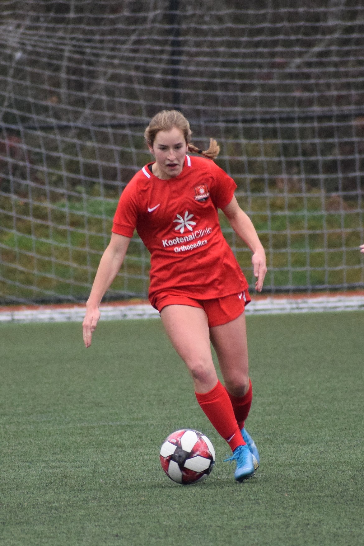 Courtesy photo
The Thorns North FC Girls 02/03 Red soccer team defeated Sound FC G02 A on Sunday 4-1. Early in the first half, Claire Romero (pictured) scored to get the Thorns on the board. Madyson Smith scored off of a PK to put the Thorns up 2-0 before the half. The third goal was scored by Kali McKellips. Myah Rietz scored off of a corner kick to end the game.