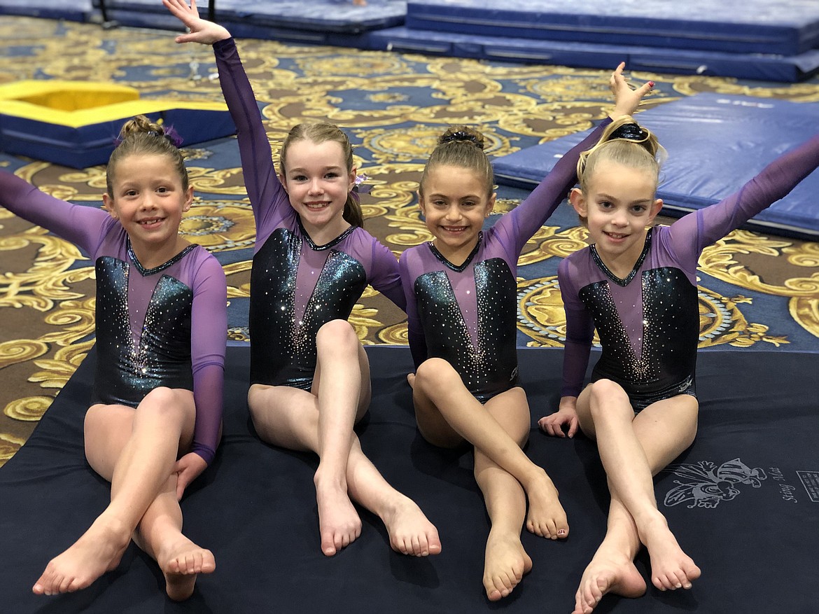 Courtesy photo
Avant Coeur Gymnastics Level 3s showing it off at the Brestyan&#146;s Las Vegas Invitational in Las Vegas, from left, Summer Nelson, Quinn Howard, Karly Harmon and Evelyn Haycraft.