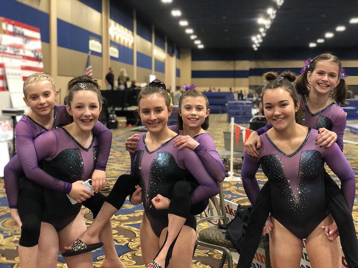 Courtesy photo
Avant Coeur Gymnastics Xcel Silvers and Golds at the Brestyan&#146;s Las Vegas Invitational, front row from left, Maya Duce, Hadley Boyer and Sammy Pereira; and back row from left, Dakota Hoch, Sage Kermelis and Delaney Adlard.