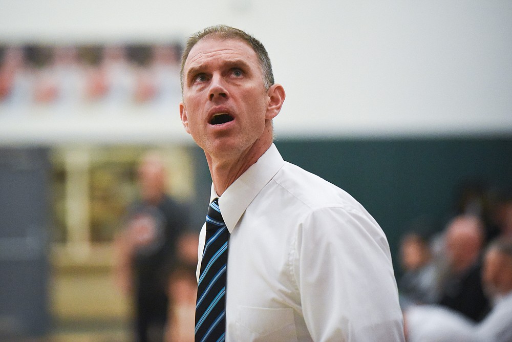 Head coach Scott Smith voices his displeasure with the lack of a foul call during the Bulldogs&#146; home loss last Tuesday. (Daniel McKay/Whitefish Pilot)