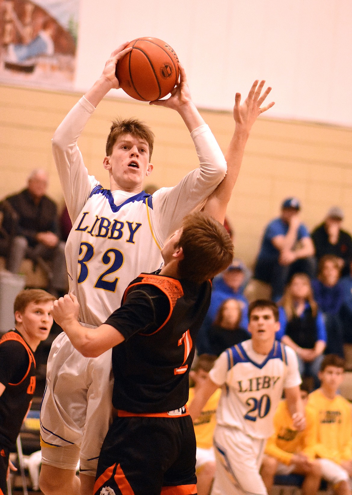 Caden Williams led Libby in scoring in a weekend matchup with Frenchtown, earning 17 for the Loggers. The Broncs pulled away in overtime to beat Libby at home, 57-55. (Duncan Adams/The Western News)