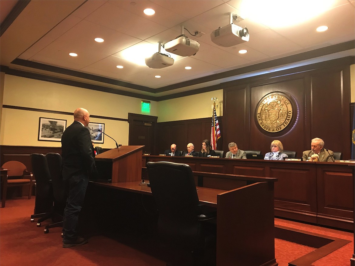 (Photo by RILEY HAUN)
Buhl farmer Tim Cornie testifies before the Senate Agricultural Affairs committee about the potential for industrial hemp in Idaho on Feb. 20.