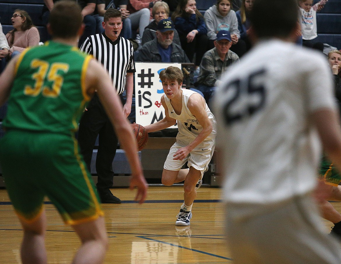 Lake City&#146;s Kolton Mitchell eyes Lakeland&#146;s defense as he dribbles the basketball during a game last Tuesday at Lake City.