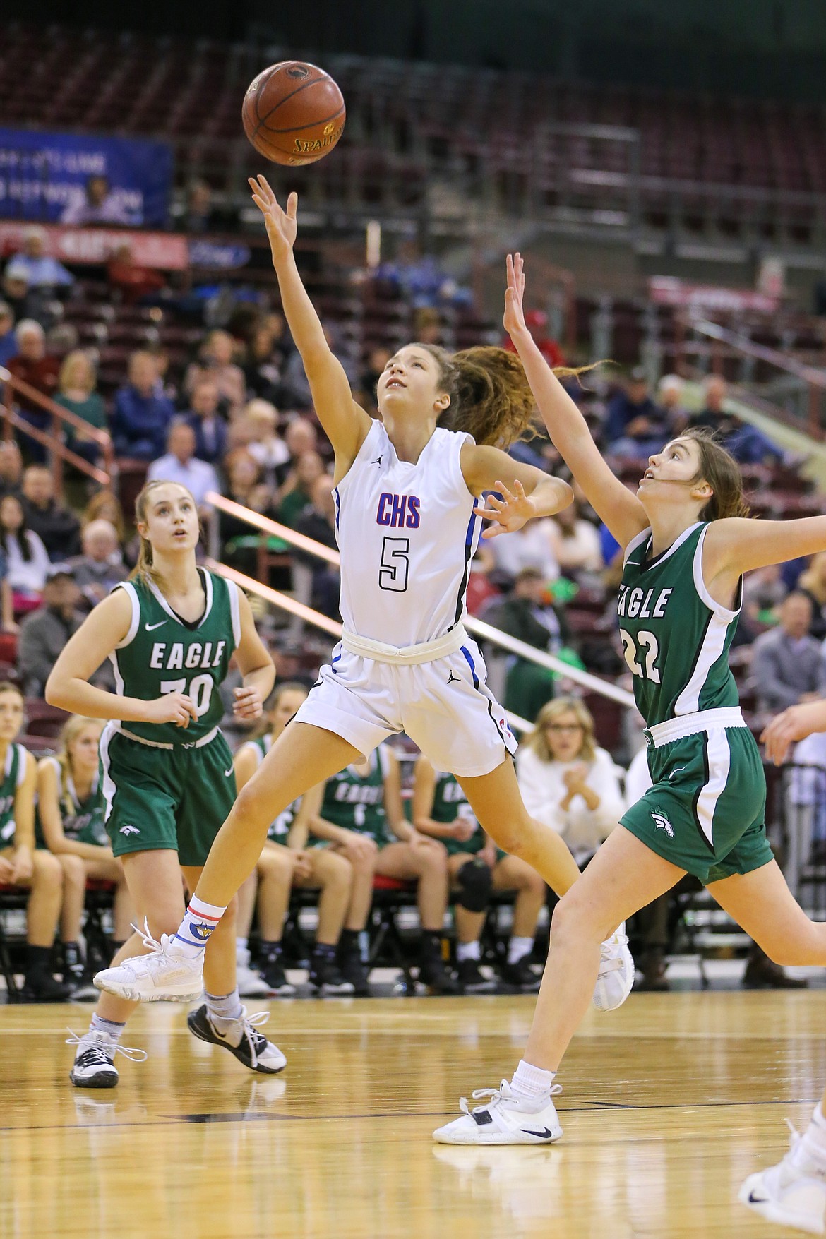 Photo by JASON DUCHOW PHOTOGRAPHY
Coeur dAlene junior Jaelyn Brainard goes up for a layup vs. Eagle in the first round of the state 5A girls basketball tournament Thursday at the Ford Idaho Center in Nampa.