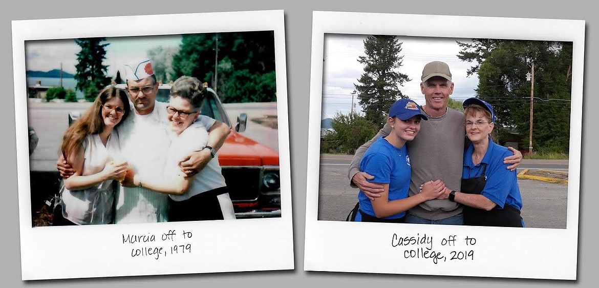 A look at Richwine history. Marcia Richwine Moen pictured with her parents Enoch and Lucille Richwine as she leaves for college in 1979. Cassidy Moen pictured with her parents Cameron and Marcia Moen in 2019. (Photo courtesy of David W. King)