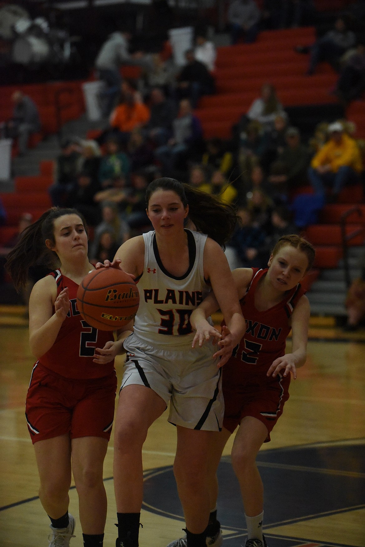 Plains&#146; Kylee Altmiller battles for a ball during their game Saturday against Noxon in the 14-C District playoffs. (Scott Shindledecker/Valley Press)