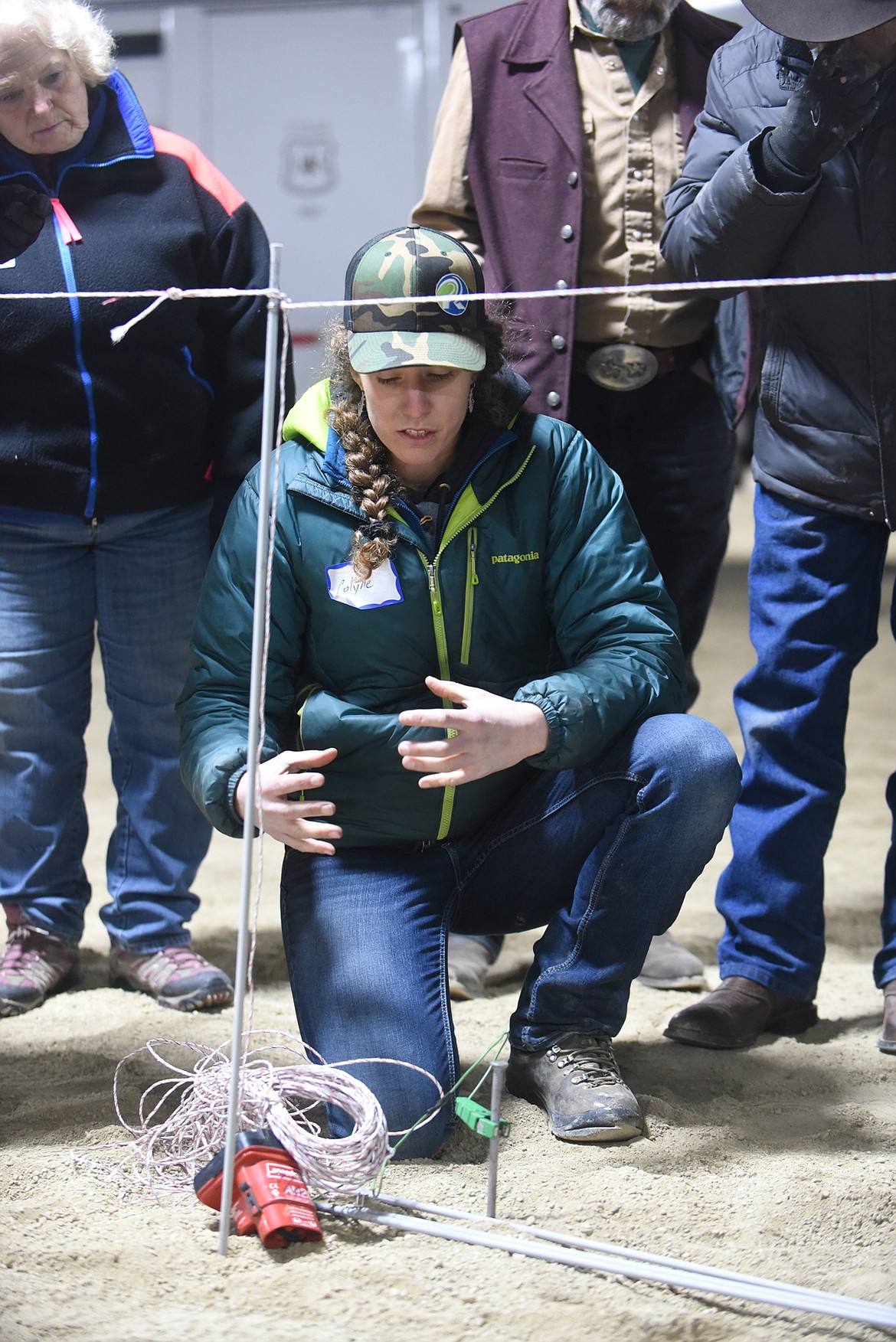 Colyne Hislop, a wilderness packer with the U.S. Forest Service&#146;s Spotted Bear Ranger District, spoke about the virtues of using electric fences to corral horses and mules in the backcountry. (Scott Shindledecker/Daily Inter Lake)