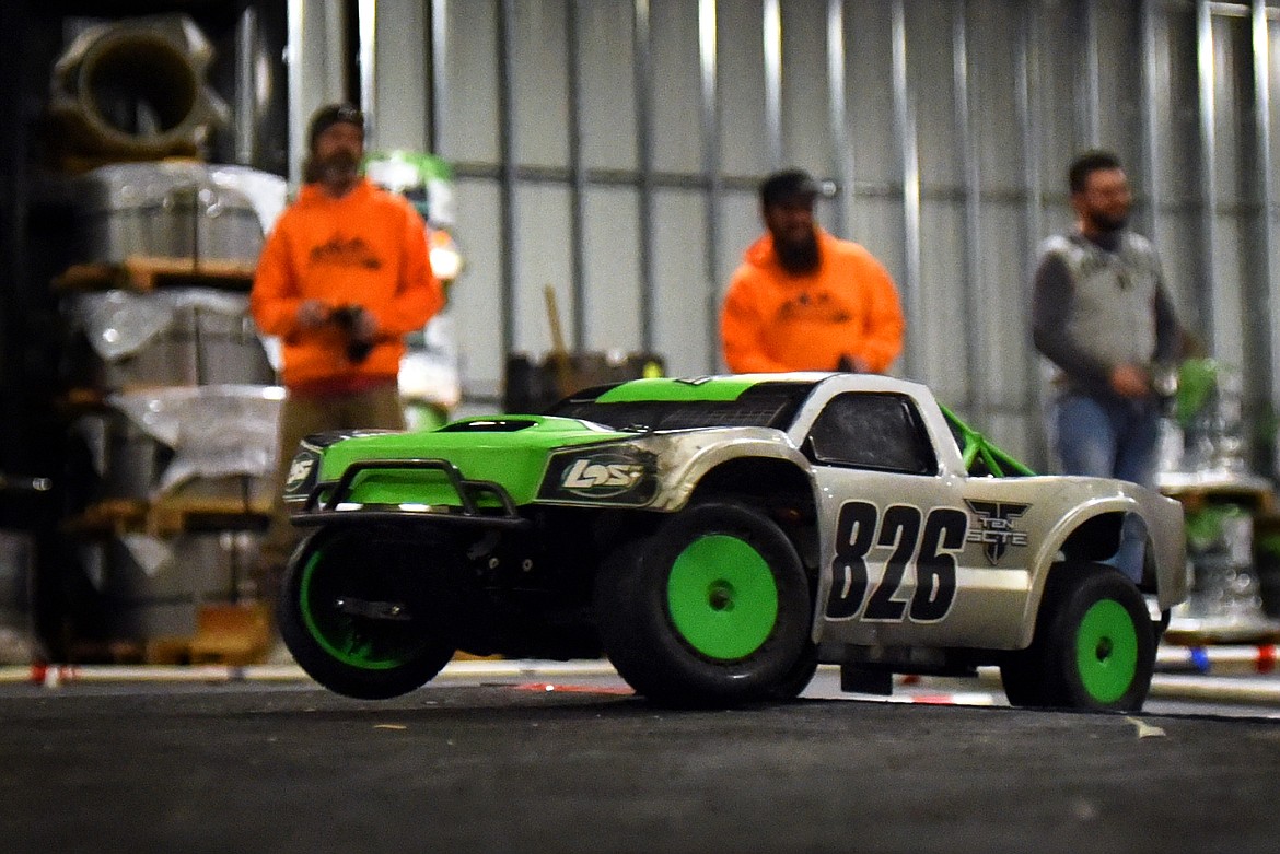 Members of the Flathead RC group practice their racing skills at Glacier Steel Roofing Products.