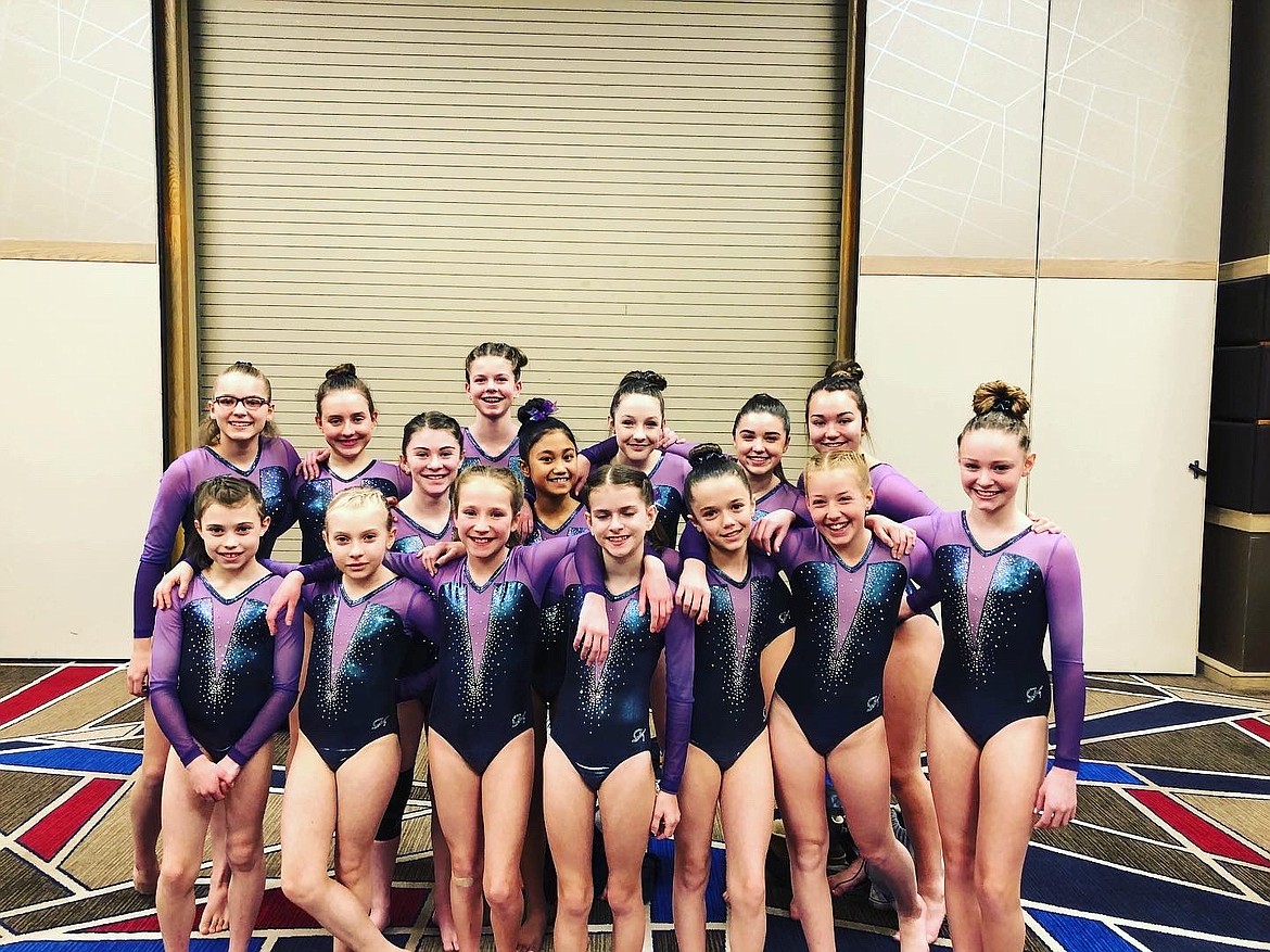 Courtesy photo
Avant Coeur Gymnastics Xcel Gold and Platinums at Great West Gym Fest Feb. 20, taking 3rd Place Team. In the front row from left are Sage Kermelis, Dakota Hoch, Sophie McMahon, Delaney Adlard, Kate Mauch, Macie Hoffman and Sophia Green; second row from left, Sydney Brandt and Ava O&#146;Halloran; and back row from left, Amberly Johnson, Hadley Boyer, Aiva Reed, Maya Duce, Maya Trejos and Sammy Pereira.