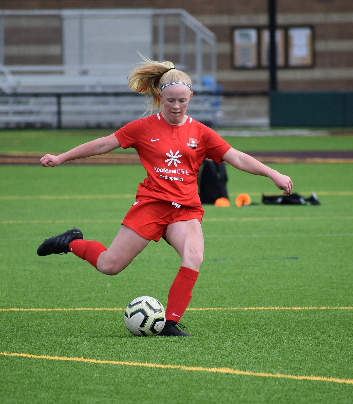 Photo by MARCEE HARTZELL
On Sunday, the Thorns North FC Girls 07 Red soccer team defeated Sound FC G07 2-1. Both goals were scored by Kennedy Hartzell (pictured), one from a penalty kick early in the second half, and the other off of a loose ball with just seconds remaining in the game.