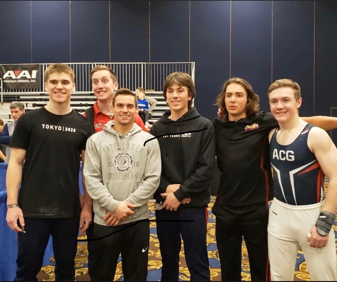 Courtesy photo
Avant Coeur Gymnastics boys and coaches in Las Vegas at the Black Jack meet. In the front row from left are Henry Pals, Sam Mukuluk, Brayden Hoyt, Linkin Orth and Jesse St. Onge; and rear, Jake Shaw.