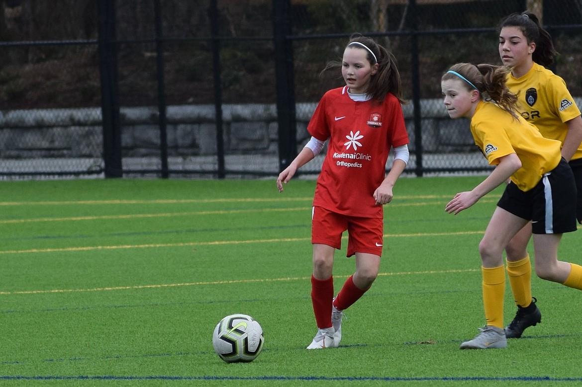 Photo by MARCEE HARTZELL
The Thorns North FC Girls 07 Red soccer team beat Valor G07 Premier Gold 1-0 on Saturday. Late in the second half, Natalie Thompson scored from an assist from Riley Brazle (pictured) to solidify the win for the Thorns.