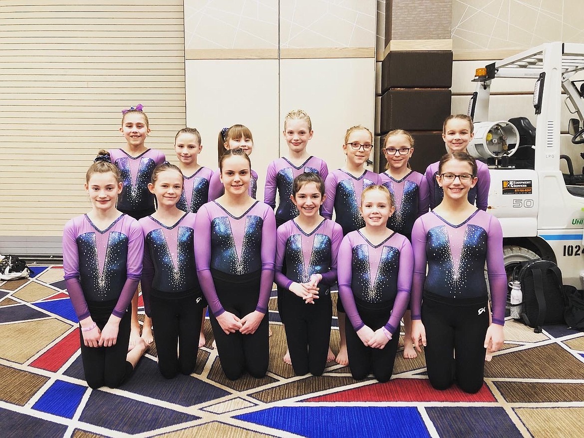 Courtesy photo
Avant Coeur Xcel Silvers at The Coeur d&#146;Alene Resort on Feb. 20, taking 2nd Place Team at Great West Gym Fest 2020. In the front row from left are Mikaela Krell, Lily Black, Kailey Seymour, Karsen Carter, Kenzie Williams and Lola Barron; and back row from left, River Kermelis, Madi Jereczek, Audrey Slauson, Adelynn Archer, Lily Kramer, Dahlia Kramer and Josie Lyons.